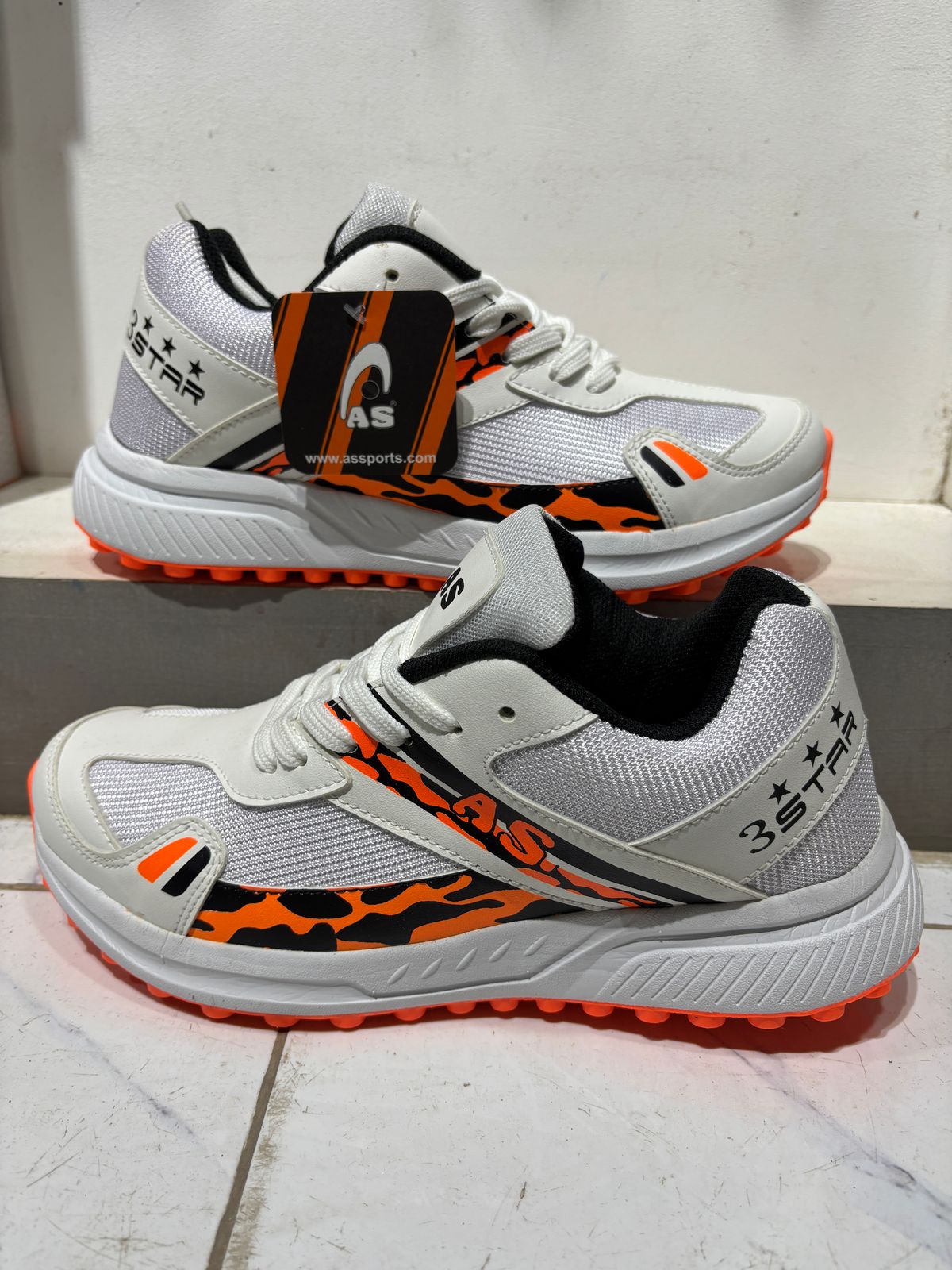 AS 3-Star Sports Sneakers – White & Orange